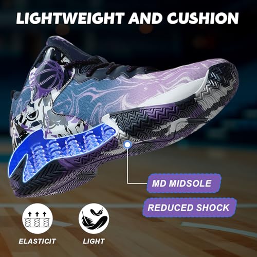 MAIZUN Mens Basketball Shoes Fashion Non-Slip Lightweight Breathable Outdoor Sneakers Cushioning Workout Shoes for Running Walking Sports Training Purple - Image 3