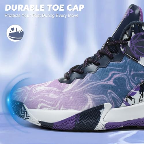 MAIZUN Mens Basketball Shoes Fashion Non-Slip Lightweight Breathable Outdoor Sneakers Cushioning Workout Shoes for Running Walking Sports Training Purple - Image 4