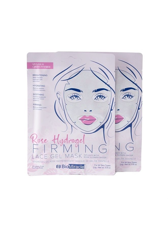 BioMiracle Rose Hydrogel Firming Lace Gel Mask, Masks For Skin Care, Anti-Aging, Hydrating Mask, Lace Mesh Mask, Skin Firming, Rose Hydrogel (Pack of 2) 