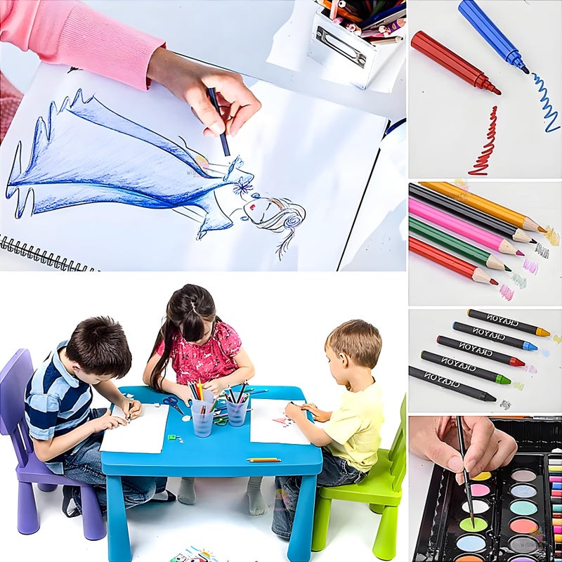 WISHKEY 150 Pieces Art Set for Kids with Case, Art and Craft Supplies Kit for Drawing and Painting, Color Set with Markers, Water Colors, Brush, Color Pencils, Crayons (Pack of 1, Multicolor) - Image 2