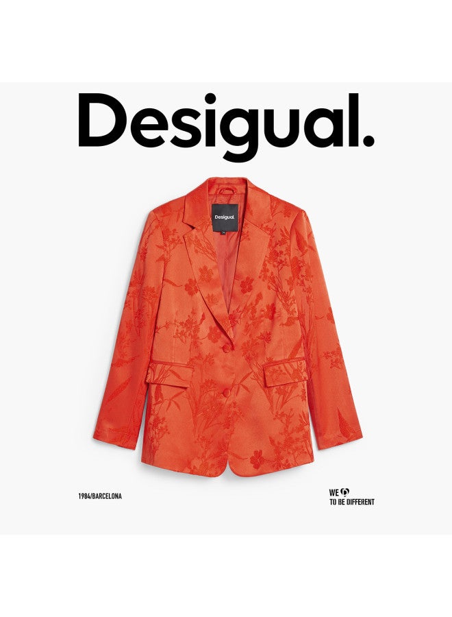 DESIGUAL سترة بلايزر طويلة الأكمام مزينة بالزهور من قماش ss25 - Image 2