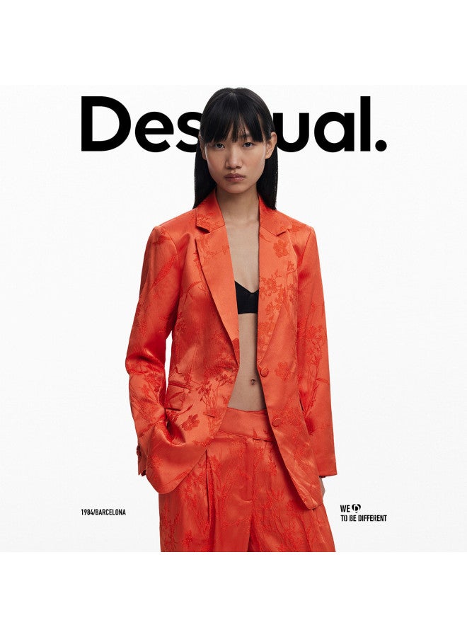 DESIGUAL سترة بلايزر طويلة الأكمام مزينة بالزهور من قماش ss25 - Image 5