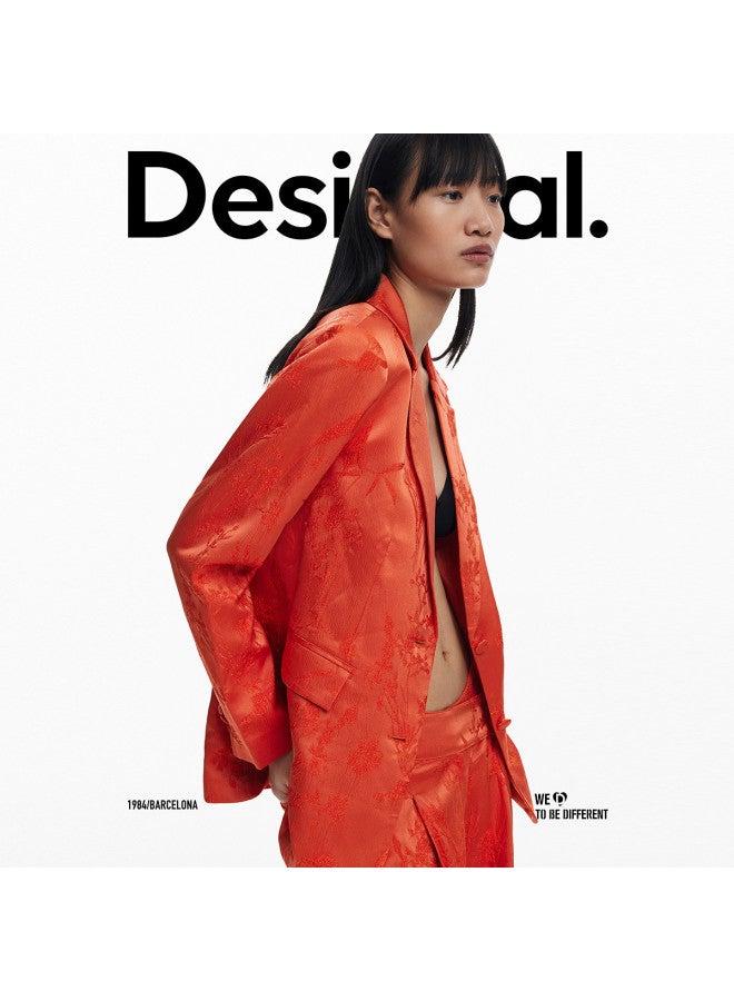 DESIGUAL سترة بلايزر طويلة الأكمام مزينة بالزهور من قماش ss25 - Image 3