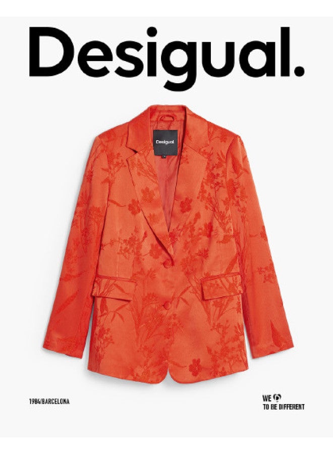 DESIGUAL سترة بلايزر طويلة الأكمام مزينة بالزهور من قماش ss25 - Image 1