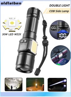 oldlaiben High Power Led Flashlight,TG30 High-Power Long-Range Flashlight,Rechargeable Flashlight With Side Light,Zoomable Flashlight With Digital Display,Type-C USB Charge,5 Modes,Waterproof,Powerful Tactical Flashlight For Emergencies Camping Gift  - Image 1