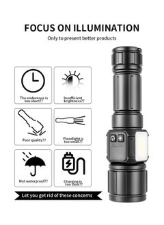 oldlaiben High Power Led Flashlight,TG30 High-Power Long-Range Flashlight,Rechargeable Flashlight With Side Light,Zoomable Flashlight With Digital Display,Type-C USB Charge,5 Modes,Waterproof,Powerful Tactical Flashlight For Emergencies Camping Gift  - Image 2