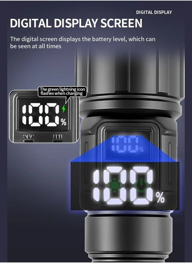 oldlaiben - High Power Led Flashlight,TG30 High-Power Long-Range Flashlight,Rechargeable Flashlight With Side Light,Zoomable Flashlight With Digital Display,Type-C USB Charge,5 Modes,Waterproof,Powerful Tactical Flashlight For Emergencies Camping Gift - Image 1