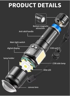oldlaiben High Power Led Flashlight,TG30 High-Power Long-Range Flashlight,Rechargeable Flashlight With Side Light,Zoomable Flashlight With Digital Display,Type-C USB Charge,5 Modes,Waterproof,Powerful Tactical Flashlight For Emergencies Camping Gift  - Image 3