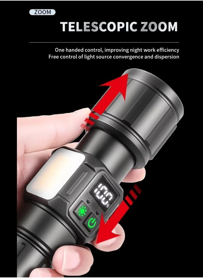 oldlaiben - High Power Led Flashlight,TG30 High-Power Long-Range Flashlight,Rechargeable Flashlight With Side Light,Zoomable Flashlight With Digital Display,Type-C USB Charge,5 Modes,Waterproof,Powerful Tactical Flashlight For Emergencies Camping Gift - Image 1