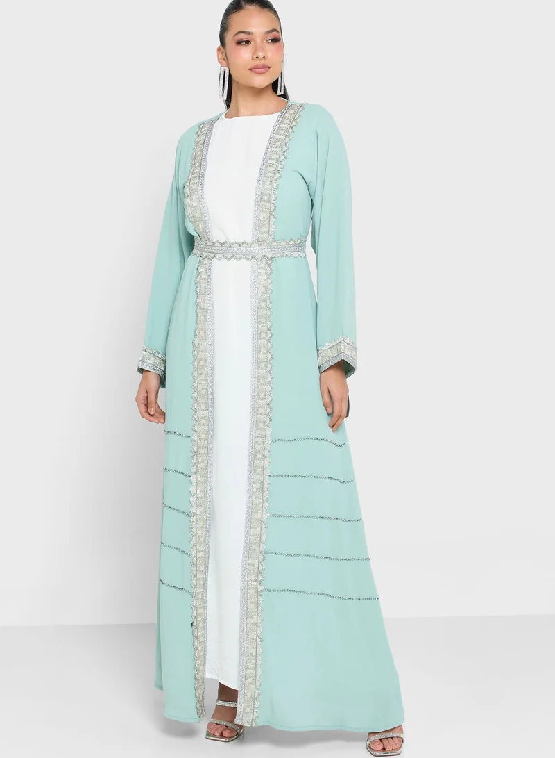 hayas closet Embellished Open Front Abaya
