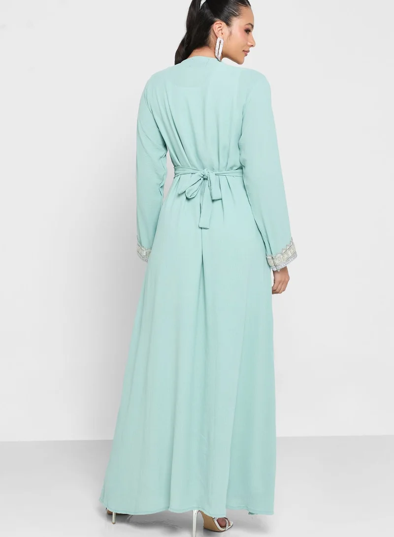 hayas closet Embellished Open Front Abaya