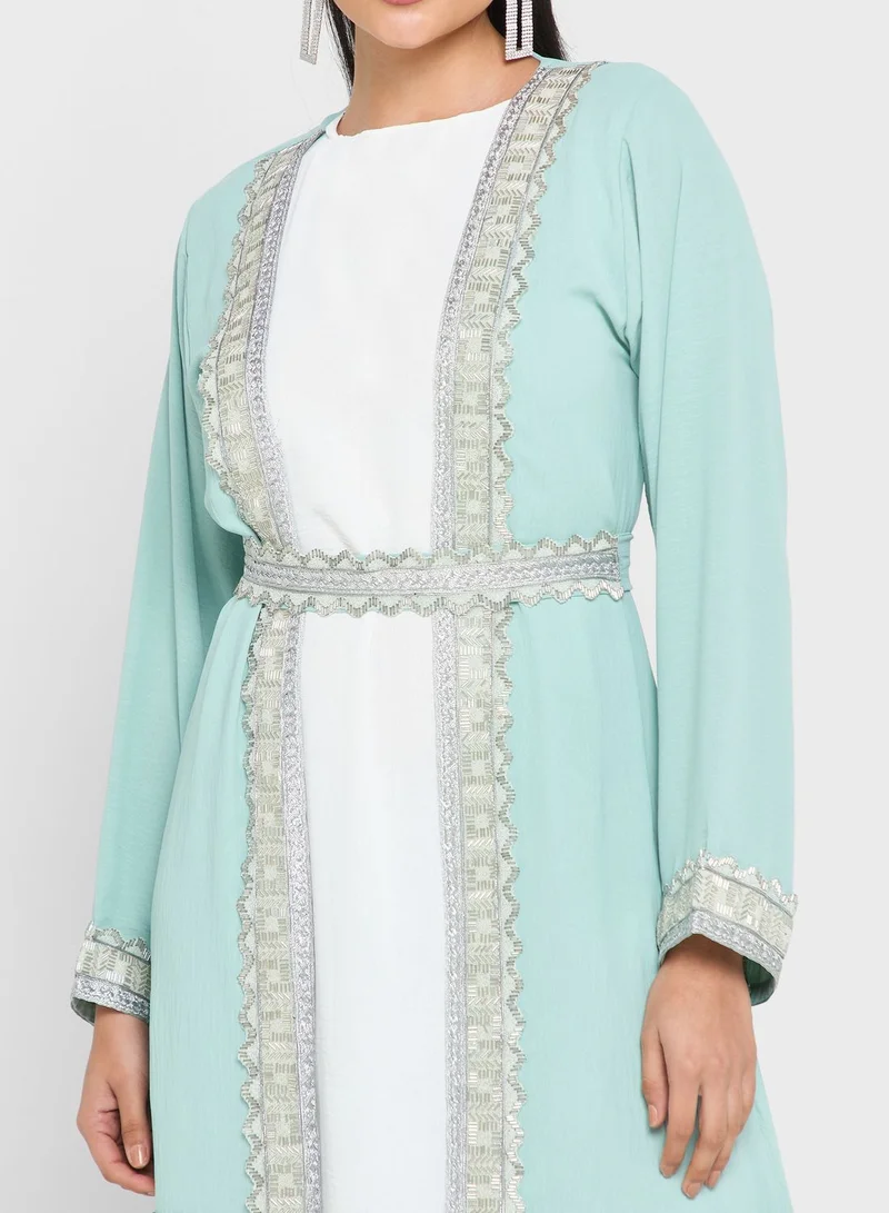 hayas closet Embellished Open Front Abaya