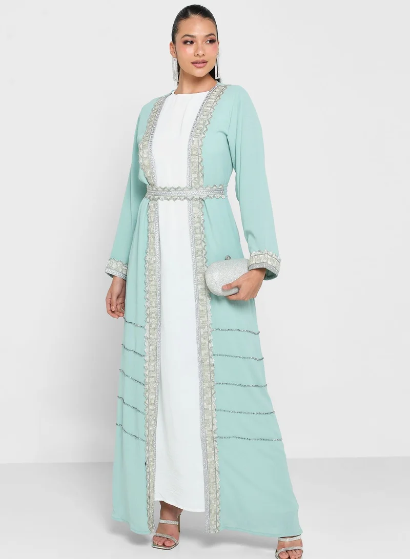 hayas closet Embellished Open Front Abaya