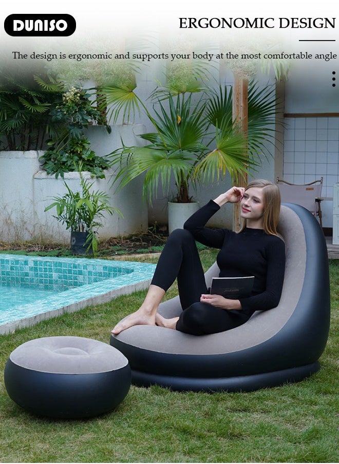 DUNISO - Foldable Inflatable Sofa,Indoor Inflatable Lounge Chair, Air Couch Footrest,Air Sofa Inflatable Couch Deck Chair,Gaming Reading & Movie Watching Lounger,Outdoor Travel Camping Picnic - Image 1