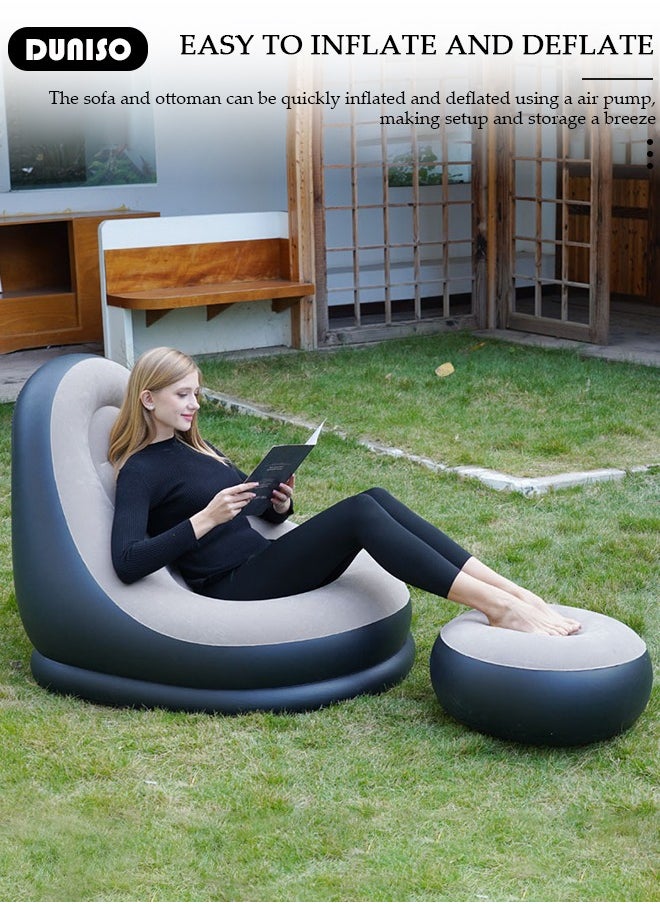 DUNISO - Foldable Inflatable Sofa,Indoor Inflatable Lounge Chair, Air Couch Footrest,Air Sofa Inflatable Couch Deck Chair,Gaming Reading & Movie Watching Lounger,Outdoor Travel Camping Picnic - Image 1