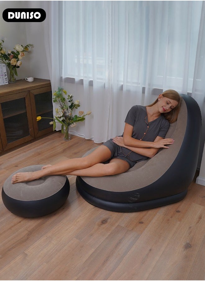 DUNISO - Foldable Inflatable Sofa,Indoor Inflatable Lounge Chair, Air Couch Footrest,Air Sofa Inflatable Couch Deck Chair,Gaming Reading & Movie Watching Lounger,Outdoor Travel Camping Picnic - Image 1