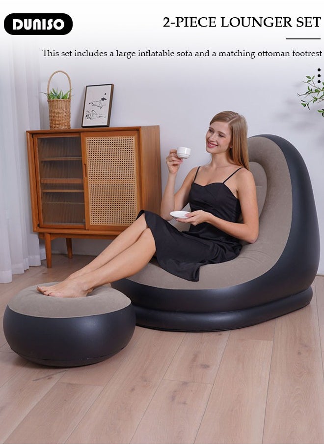 DUNISO - Foldable Inflatable Sofa,Indoor Inflatable Lounge Chair, Air Couch Footrest,Air Sofa Inflatable Couch Deck Chair,Gaming Reading & Movie Watching Lounger,Outdoor Travel Camping Picnic - Image 1