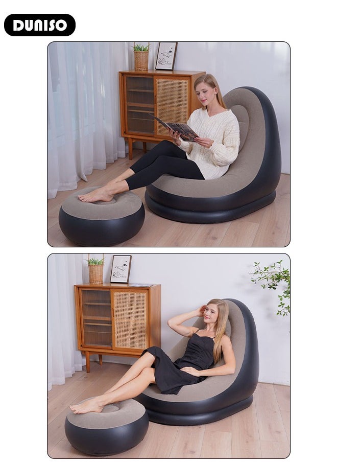 DUNISO - Foldable Inflatable Sofa,Indoor Inflatable Lounge Chair, Air Couch Footrest,Air Sofa Inflatable Couch Deck Chair,Gaming Reading & Movie Watching Lounger,Outdoor Travel Camping Picnic - Image 1