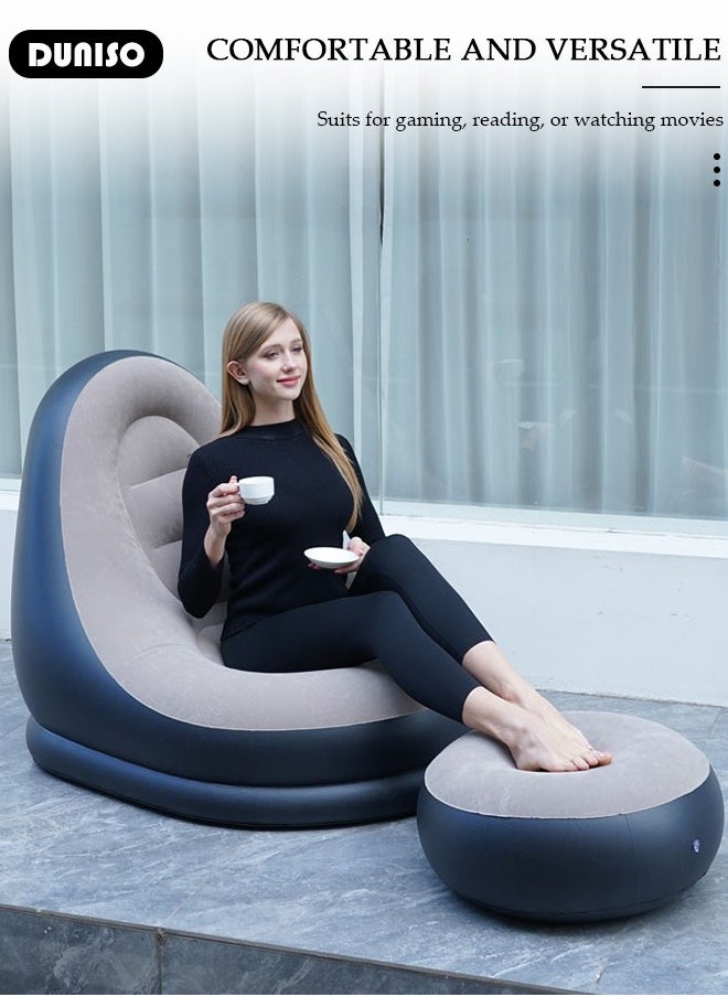 DUNISO - Foldable Inflatable Sofa,Indoor Inflatable Lounge Chair, Air Couch Footrest,Air Sofa Inflatable Couch Deck Chair,Gaming Reading & Movie Watching Lounger,Outdoor Travel Camping Picnic - Image 1