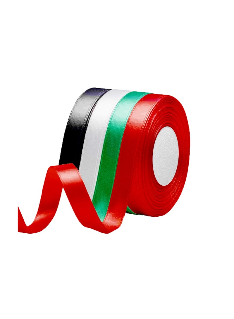 UAE National Day Ribbon Roll – 4 Color Solid Ribbon in UAE Flag Colors Red, Green, White, Black – Perfect for Party Decorations, Event Celebrations, Gift Wrapping - 15mm X 25 Yards - Image 1