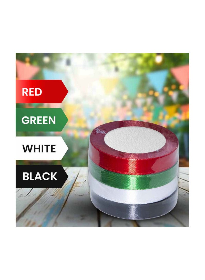 UAE National Day Ribbon Roll – 4 Color Solid Ribbon in UAE Flag Colors Red, Green, White, Black – Perfect for Party Decorations, Event Celebrations, Gift Wrapping - 15mm X 25 Yards - Image 3