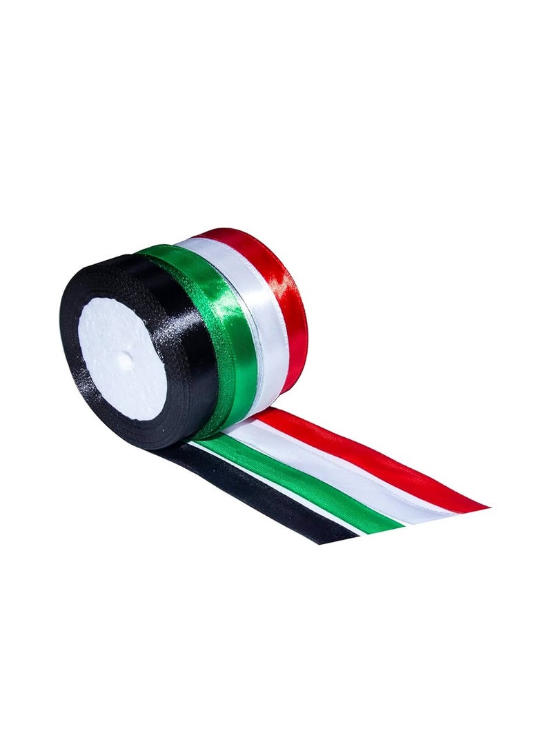 UAE National Day Ribbon Roll – 4 Color Solid Ribbon in UAE Flag Colors Red, Green, White, Black – Perfect for Party Decorations, Event Celebrations, Gift Wrapping - 15mm X 25 Yards - Image 2