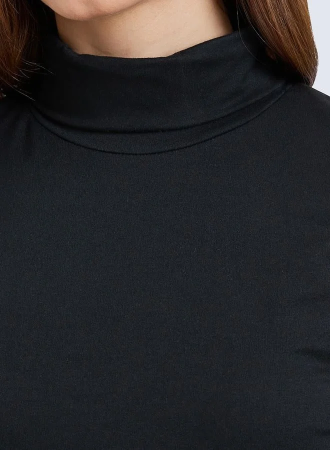Styli  Pack of 2 - Solid High Neck Fitted T-Shirt for Women | Best Price UAE