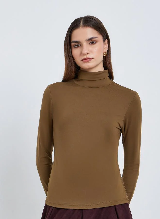 Styli  Pack of 2 - Solid High Neck Fitted T-Shirt for Women | Best Price UAE