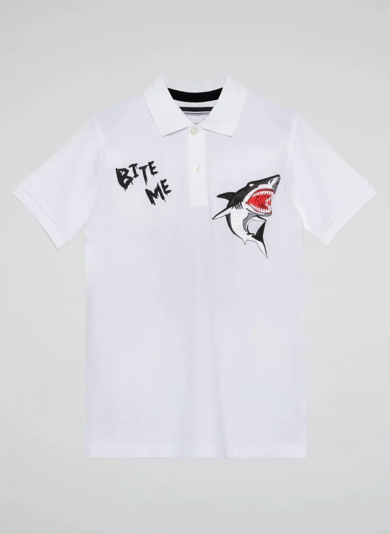 PHILIPP PLEIN White Shark Patch Polo Shirt (Kids)