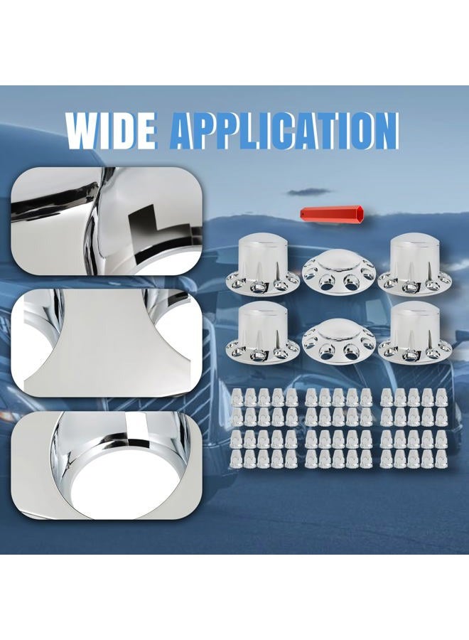 LABLT Chrome Semi Truck Tractor Trailer Hub Cover Wheel Axle Cover Center Caps Set for Front and Rear Axles with 33mm Screw-On Lug Nut Covers - Image 5