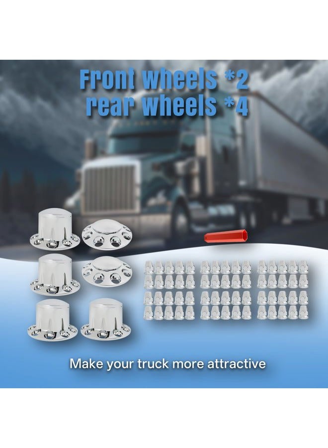 LABLT Chrome Semi Truck Tractor Trailer Hub Cover Wheel Axle Cover Center Caps Set for Front and Rear Axles with 33mm Screw-On Lug Nut Covers - Image 2