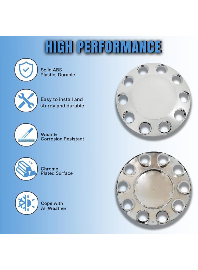 LABLT Chrome Semi Truck Tractor Trailer Hub Cover Wheel Axle Cover Center Caps Set for Front and Rear Axles with 33mm Screw-On Lug Nut Covers - Image 3