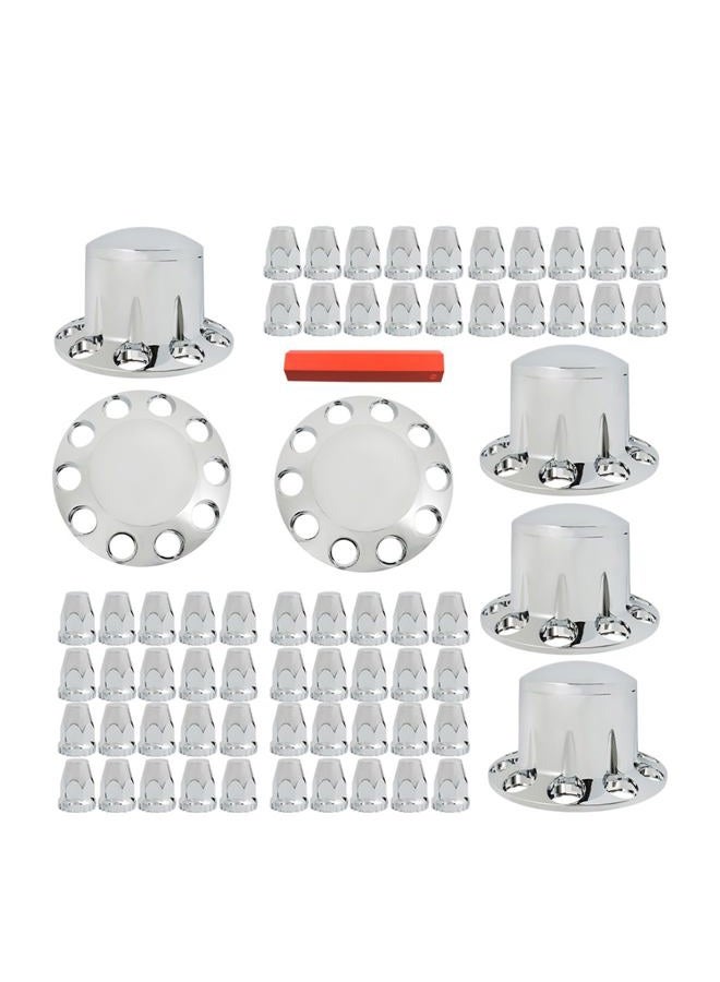 LABLT Chrome Semi Truck Tractor Trailer Hub Cover Wheel Axle Cover Center Caps Set for Front and Rear Axles with 33mm Screw-On Lug Nut Covers - Image 1