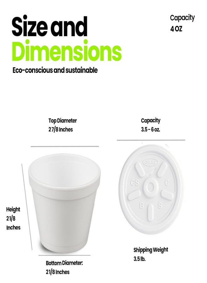PailSail 4 oz Foam Cups with Lids - Insulated Disposable Styrofoam Cups with Lids for Hot or Cold Food & Drinks - 50 to 1000 Pack - Leak-Resistant, Made in USA (200, white, 4 oz) - Image 2