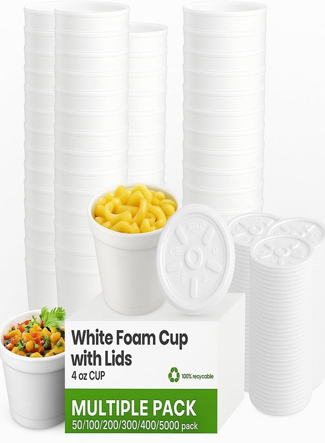 PailSail 4 oz Foam Cups with Lids - Insulated Disposable Styrofoam Cups with Lids for Hot or Cold Food & Drinks - 50 to 1000 Pack - Leak-Resistant, Made in USA (200, white, 4 oz) - Image 1
