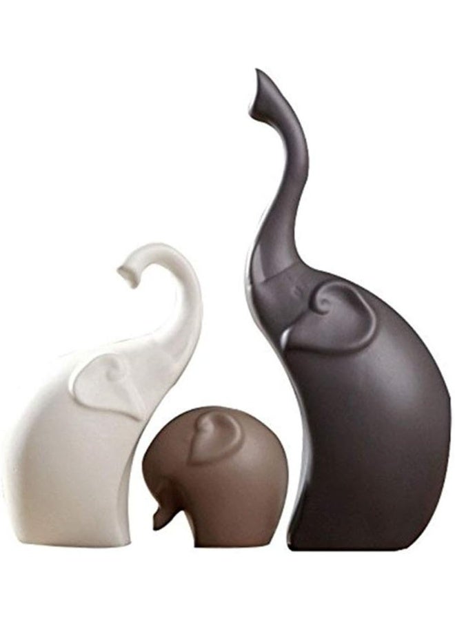 Xtore Home Décor Elephant Family Matte Finish Ceramic Figures - (Set of 3 Piece, Matte Brown) - Image 1
