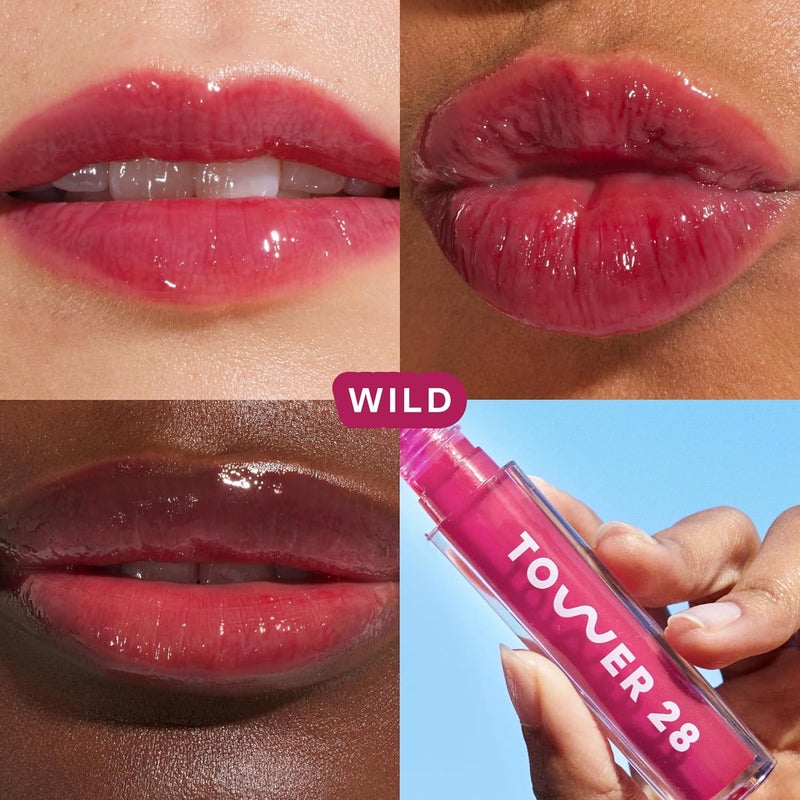 TOWER 28 ShineOn Lip Jelly, WILD, Non-Sticky, Hydrating Vegan Lip Gloss in Sheer-ish Raspberry, Moisturizing Apricot and Raspberry Seed Oil, Clean, Cruelty Free - Image 1