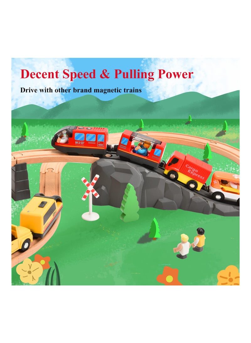 Battery-Powered Action Locomotive with Magnetic Connection for Wooden Train Tracks, Compatible with Thomas, Brio, and Chuggington - Perfect Toy for Boys u0026 Girls!  - Image 4