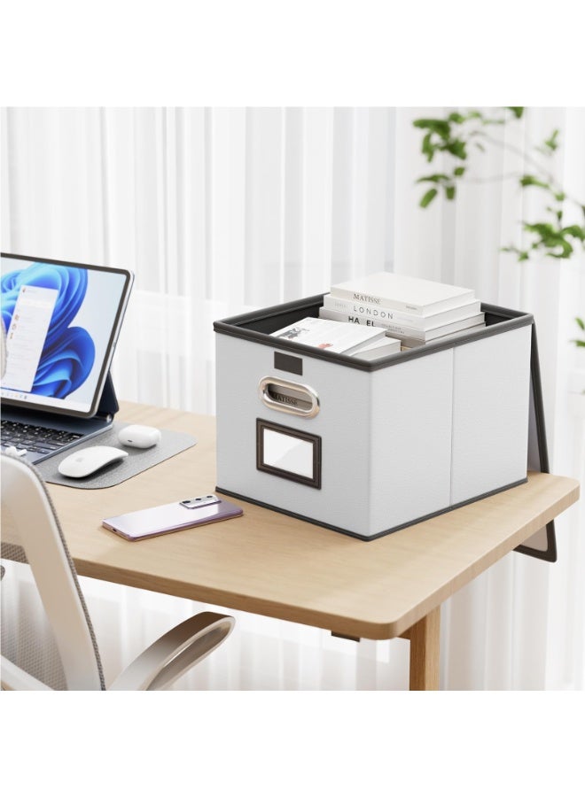 File Storage Organizer Box,Filing Box with Lid, Easy Slide Durable Hanging File Box for Office Decor Home, White - Image 3