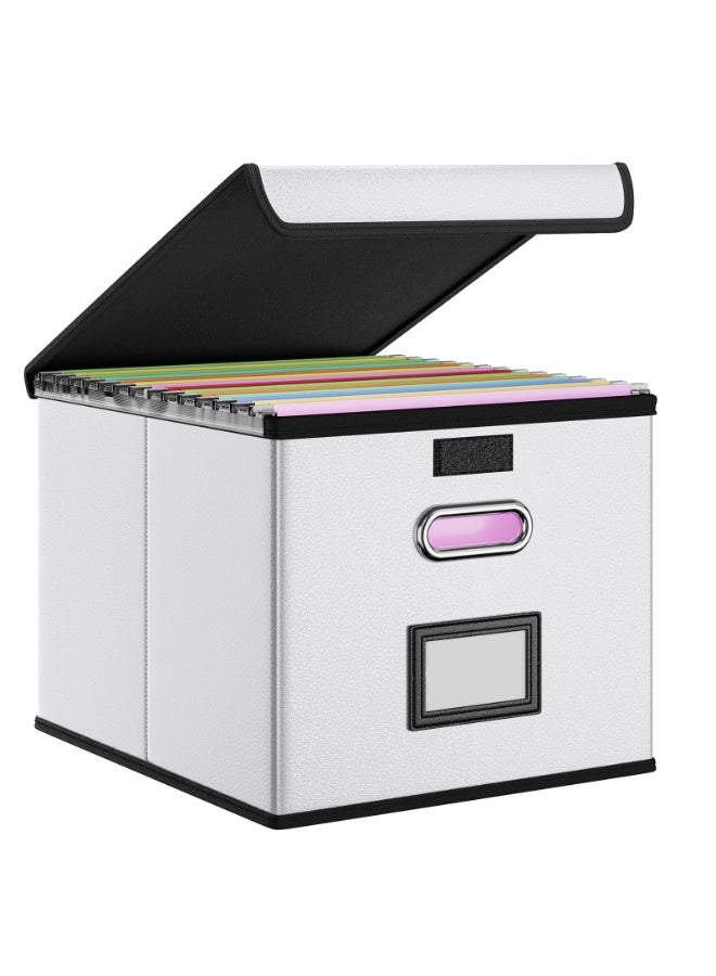 File Storage Organizer Box,Filing Box with Lid, Easy Slide Durable Hanging File Box for Office Decor Home, White - Image 1
