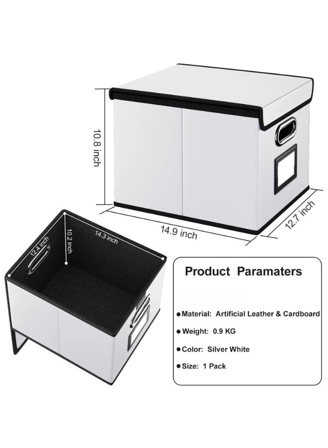 File Storage Organizer Box,Filing Box with Lid, Easy Slide Durable Hanging File Box for Office Decor Home, White - Image 2