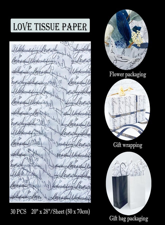 FWSA WRAPS Love Letter Printed Gift Wrapping Tissue Paper Bulk for Gifts 20 x 28 inch, Flower Wrapping Paper 30 Sheets Black and White Wedding Mother’s Valentine's Day Bridal Shower Clothes Decorative Paper - Image 2