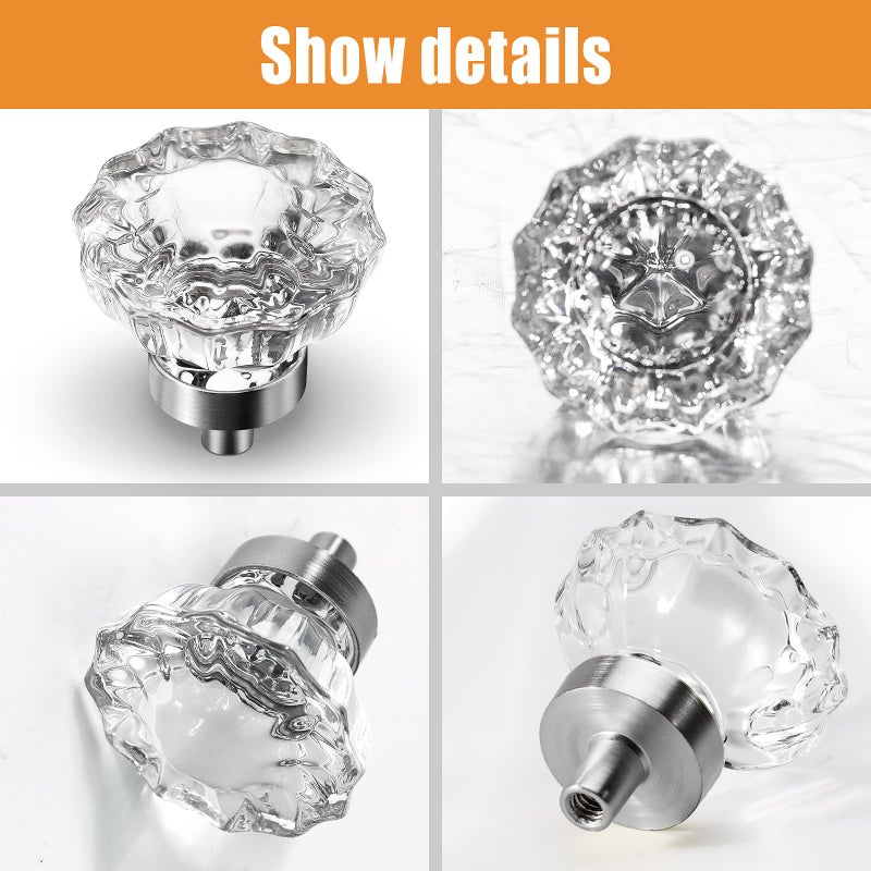 Vehcil 8 Pack Crystal Dresser Knobs Single Hole Brushed Nickel Cabinet Knobs Crystal Knobs For Drawers Hardware For Kitchen Cupboard Bathroom Round Flower Design - Image 5