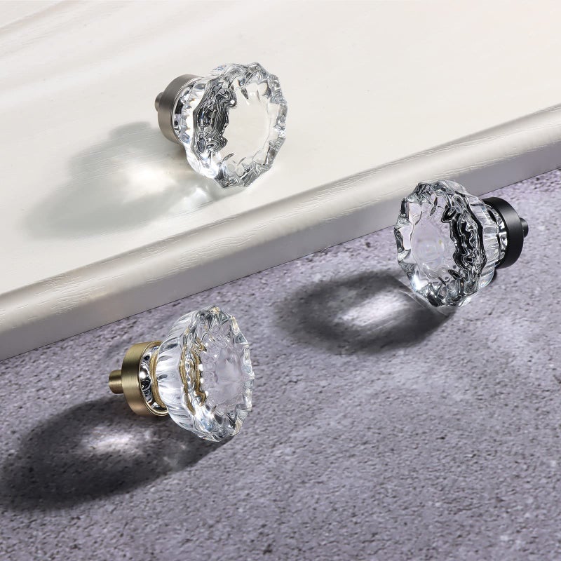 Vehcil 8 Pack Crystal Dresser Knobs Single Hole Brushed Nickel Cabinet Knobs Crystal Knobs For Drawers Hardware For Kitchen Cupboard Bathroom Round Flower Design - Image 2