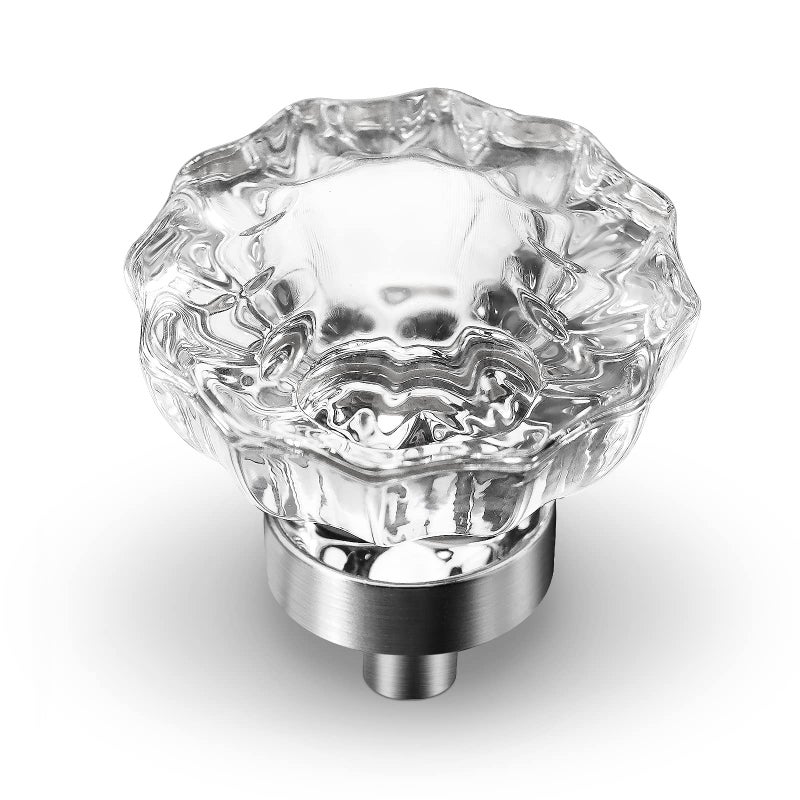 Vehcil 8 Pack Crystal Dresser Knobs Single Hole Brushed Nickel Cabinet Knobs Crystal Knobs For Drawers Hardware For Kitchen Cupboard Bathroom Round Flower Design - Image 1