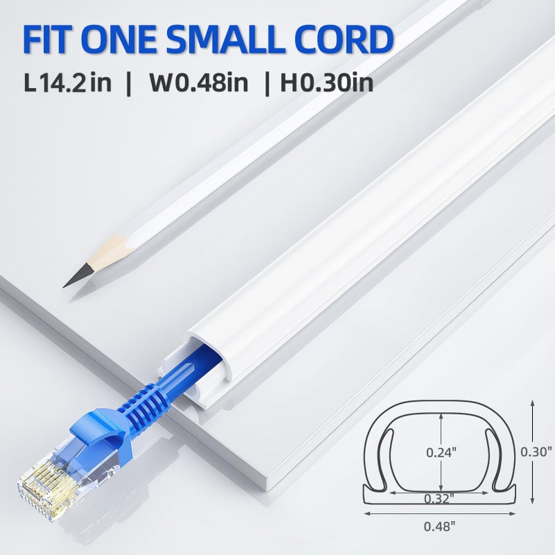 Delamu 128in Cord Hider for 1 Cord, Self-Adhesive Cord Covers for Wires on Wall, Easier Install Wire Covers for Cords on Wall, Cable Wire Hider, Cable Cover Management Raceway, W0.48 H0.3in, White - Image 2