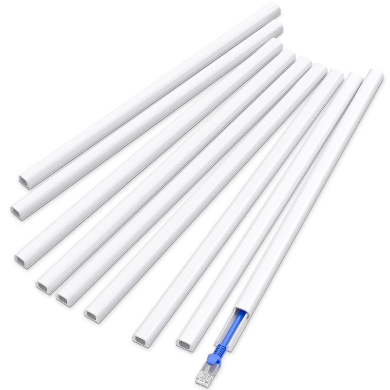 Delamu 128in Cord Hider for 1 Cord, Self-Adhesive Cord Covers for Wires on Wall, Easier Install Wire Covers for Cords on Wall, Cable Wire Hider, Cable Cover Management Raceway, W0.48 H0.3in, White - Image 1