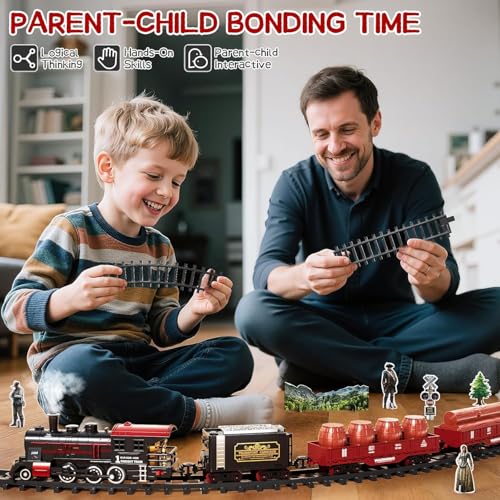 HITRUZ Classic Retro Steam Train Set for Kids with Real Smoke, Lights & Sound | Rechargeable Electric Railway Toy with 155cm DIY Track & Cargo Coaches | Gift for Boys & Girls 3-8 Years - Image 5