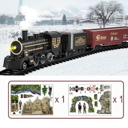HITRUZ Classic Retro Steam Train Set for Kids with Real Smoke, Lights & Sound | Rechargeable Electric Railway Toy with 155cm DIY Track & Cargo Coaches | Gift for Boys & Girls 3-8 Years - Image 2