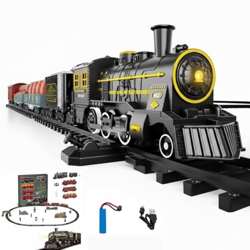 HITRUZ Classic Retro Steam Train Set for Kids with Real Smoke, Lights & Sound | Rechargeable Electric Railway Toy with 155cm DIY Track & Cargo Coaches | Gift for Boys & Girls 3-8 Years - Image 1